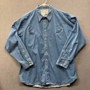 Schaefer Western Denim Pearl Snap Button Down Shirt 2XL Blue Heavy Cotton Work